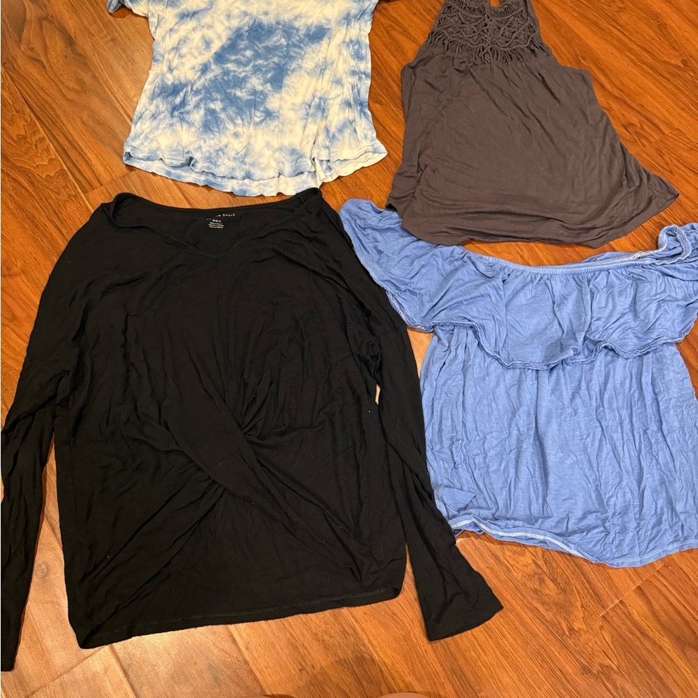 American Eagle Outfitters Black and Blue Ruffled Blouse